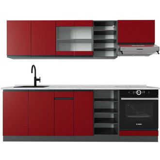 Vicco Mueble De Cocina R-line, Rojo/antracita, 240 Cm, Et M&aacute;rmol