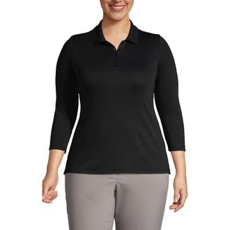 Lands End 3/4 Sleeve Supima Cotton Polo Shirt in Black at Nordstrom, Size 2X