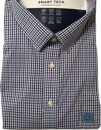 Stafford Mens Plum Checked Smart Tech Performance Poplin Shirt In Blue