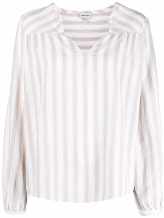 Woolrich striped V-neck blouse - women - Cotton/Linen/Flax - S - Neutrals