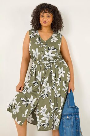 Roman Floral Button Midi Dress