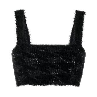 Balmain Zwart Tweed Crop Top met Gouden Knopen - Dames - Tops zonder mouwen - Zwart - L - Tweed - Tops