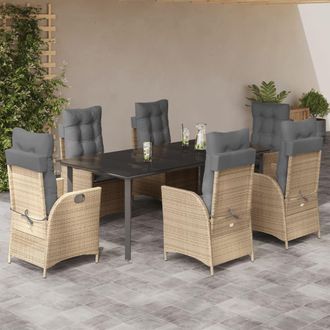 vidaXL Set Comedor De Jard&iacute;n 7 Pzas Con Cojines Rat&aacute;n Sint&eacute;tico Beige Vidaxl