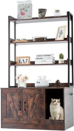 OEM Muebles De Ba&ntilde;o Oculto Para Gatos 85 X 49 X 149 Cm Casa De Inodoro Para Gatos Con 3 Estantes De Almacenamiento Armario De Madera Para Ocultar Las Caja