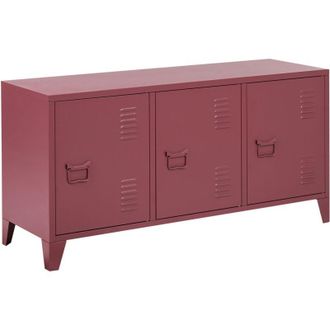 Beliani Aparador Moderno Industrial De Acero 3 Puertas Con Estantes Ajustables Rojo Oscuro Cardiff