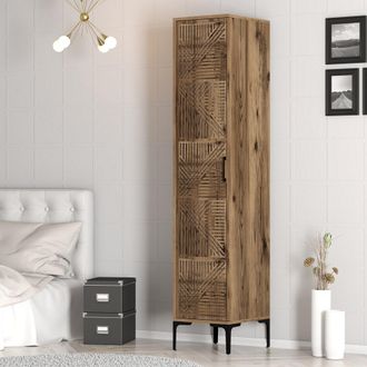 Dmora Armario Multiuso 1 Puerta Felitto, 4 Estantes, Puerta &Uacute;nica, Dise&ntilde;o Geom&eacute;trico, 40x201h Cm Marr&oacute;n Nogal