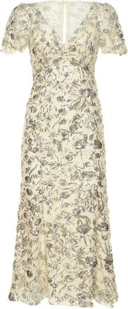 Self Portrait Lange elegante jurk met V-hals - Dames - Casual kleedjes - Veelkleurig - XS - Polyester - Kleedjes