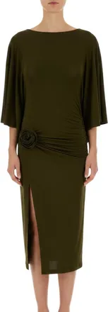 Blumarine Green Boat Neck Midi Dress