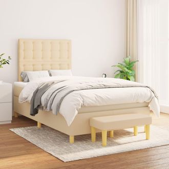 vidaXL Cama Box Spring Con Colch&oacute;n Tela Color Crema 120x200 Cm Vidaxl