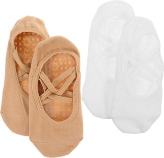 Supvox 2 Pairs Ballet Socks with Grip Nonslip Ballet Straps Socks for Yoga Workout