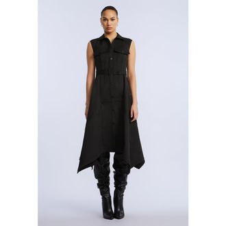 BCBGeneration Scarf Hem Taffeta Twill Dress in Black at Nordstrom, Size Medium