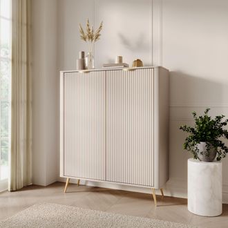 Dmora Alacena Nerrio, Aparador 4 Estantes, Puerta Batiente, 2 Puertas, 113x38x134h Cm Beige