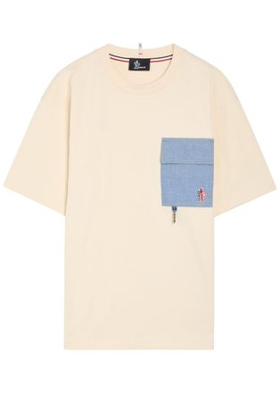 Moncler Denim-pocket Logo Cotton T-shirt - White - L