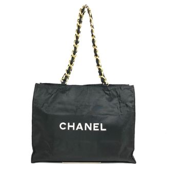 Chanel Black White Nylon Shoulder Bag Tote Bag (Pre-Owned)