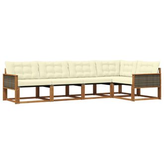 vidaXL Conjunto De Sof&aacute;s De Exterior Con Coj&iacute;n 5 Pcs Natural Y Crema Vidaxl