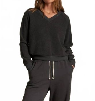 perfectwhitetee Zuri Reverse Fleece V Neck Sweatshirt In Black