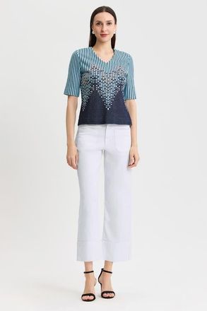 Ming Wang Linear Ombre Soft Knit Top in Indigo/limestone/serene/white at Nordstrom, Size X-Large