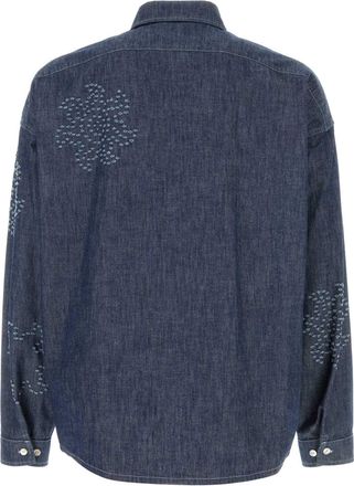 Marni Mens Embellished Denim Shirt Blue Cotton