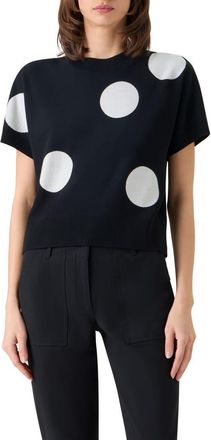 Akris Relaxed Polka Dot Short Sleeve Virgin Merino Wool Sweater in Black-Cream at Nordstrom, Size 10