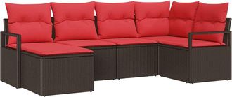 vidaXL Juego De Sof&aacute; 6 Uds. Marr&oacute;n Y Rojo Rat&aacute;n Sint&eacute;tico Vidaxl