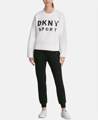 DKNY Lacquer Logo Fleece Top In White/black