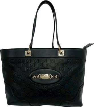 Gucci Black Leather Boston Bag Handbag Tote Bag (Pre-Owned)