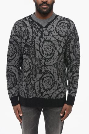 Versace Pullover Girocollo in Lana Vergine Motivo Barocco Versace