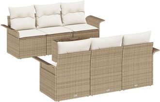vidaXL Garden Sofa Set 7 pcs Beige Poly rattan Vidaxl