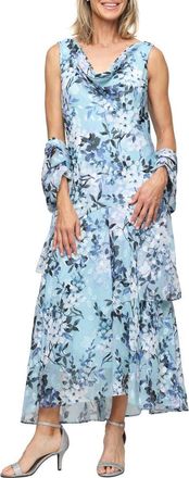 Alex Evenings Sleeveless Floral Print Burnout Chiffon Tea-Length Dress in Sage Multi at Nordstrom, Size 12