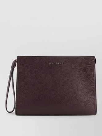 Orciani hammered leather clutch logo front strap