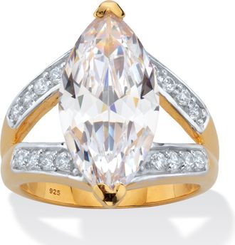 Palm Beach Jewelry 8.34 Cttw Marquise Cut Cubic Zirconia 18k Gold Plated Silver Engagement Ring