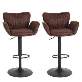 Hhg Hhg - Nunca Usado] Juego De 2 Taburetes De Bar 098, Taburete De Bar, Con Reposabrazos Reposapi&eacute;s Giratorio Tela/textil Hierro Mvg, Marr&oacute;n Oscuro Pie N