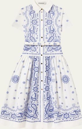 Self Portrait Embroidered Cotton Belted Midi Dress