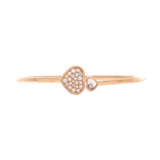 Chopard Happy Diamonds Heart Cuff Bracelet 18K Rose Gold with Pave Diamonds and 1 Floating Diamond
