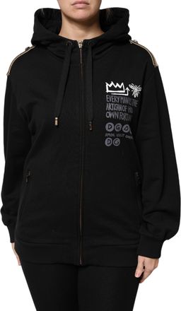 Dolce & Gabbana Womens Black Logo Hooded Full Zip Sweatshirt Jacket Cotton Clothing