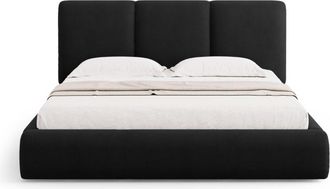 Cosmopolitan Design Cama con cabecero y ba&uacute;l 180x200cm de tejido chenilla negro
