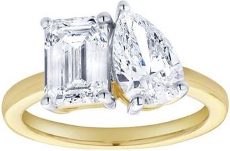 LuvMyJewelry Evermore 14K Gold Toi et Moi Emerald and Pear Lab Grown Diamond Ring - 3 ct in 14K Yellow Gold at Nordstrom, Size 6.5