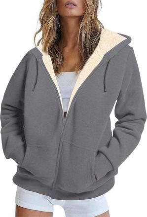 Generic Sherpa Lined Fleece Jacket for Womens Warm Zip Up Hoodie Oversized Winter Coat, Ladies Fleece Zip Hoodie for Autumn & Winter UK, Soft Plush Casual Hoo