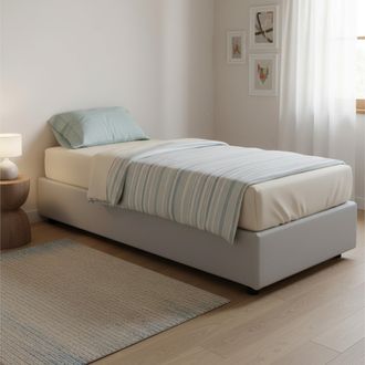 Dmora Cama Individual Ambra, Cama Contenedor Con Tapizado En Ecopiel, 100% Made In Italy, Apertura Frontal, Adecuado Para Colch&oacute;n Cm 80x190, Blanco, Con Emb