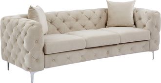Vente-Unique Sof&aacute; de 3 plazas ch&eacute;ster de terciopelo beige EDWINA