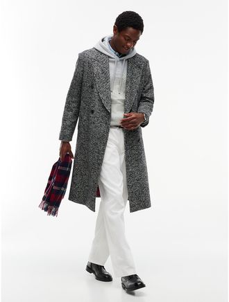 Tommy Hilfiger Mens New York Label Donegal Wool-Blend Coat - Black White - M