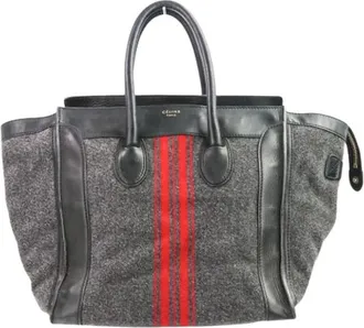Celine Pre-owned Tote Bags, female, Gray, Size: ONE SIZE Pre-owned Luggage Mini Shopper Wool Leather Tote Bag