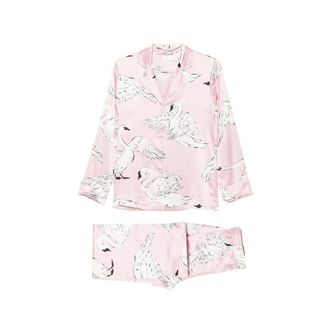Olivia Von Halle Lila Selene Swan-print Pajamas
