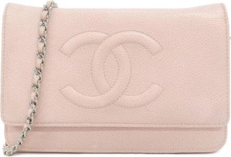 Chanel Light Pink Grained Calfskin Chain/Shoulder Wallet (Pre-Owned)