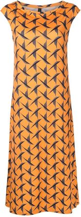 Lygia & Nanny Zababa bird-print midi dress - women - Polyester/Spandex/Elastane - 42 - Orange