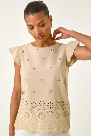 Roman Broderie Hem Stretch Top