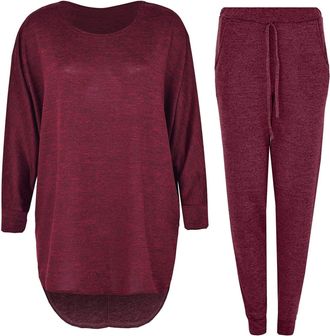 Generic Women 2 Piece Tracksuit Joggers High Low Top and Bottoms Casual Loungewear Knitted Outfit Red