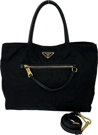 Prada Black Nylon Leather Handbag Shoulder Bag Tote Bag (Pre-Owned)