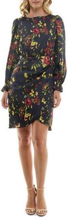 Nicole Miller Floral Faux Wrap Minidress in Deep Navy Print at Nordstrom Rack, Size 10