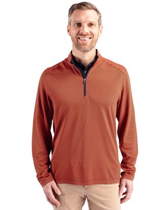 Cutter & Buck Virtue Eco Pique Micro Stripe Recycled Mens Quarter Zip